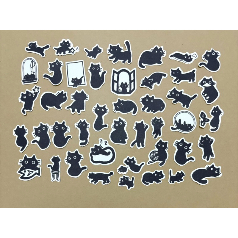 

44 PCS STICKER MINI KUCING HITAM LUCU