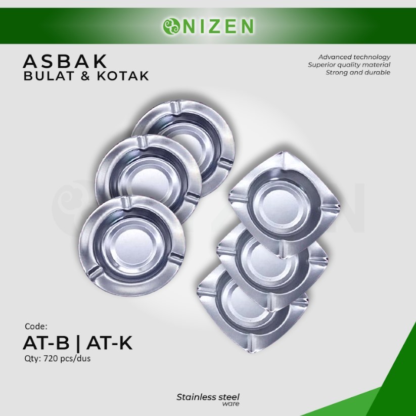NIZEN Asbak Rokok Stainless Anti Karat 1 pcs Wadah Abu Puntung Tempat Buang Bulat Kotak