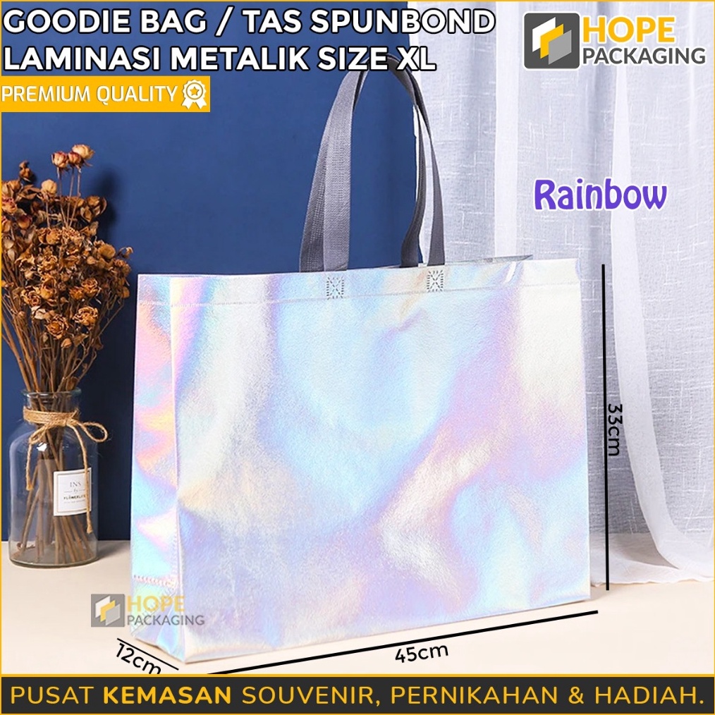 

TERBATAS Tas Shopping Bag Laminasi Metalik Size XL 33x45x12 cm Goodie Bag Rainbow Tas Cooler Bag Serbaguna Tas Souvenir Hampers Hadiah Tas Travel Goodie Bag Laminasi Tas Belanja Spunbond Laminasi Tas Souvenir Ultah Tas Kado Tas Bingk