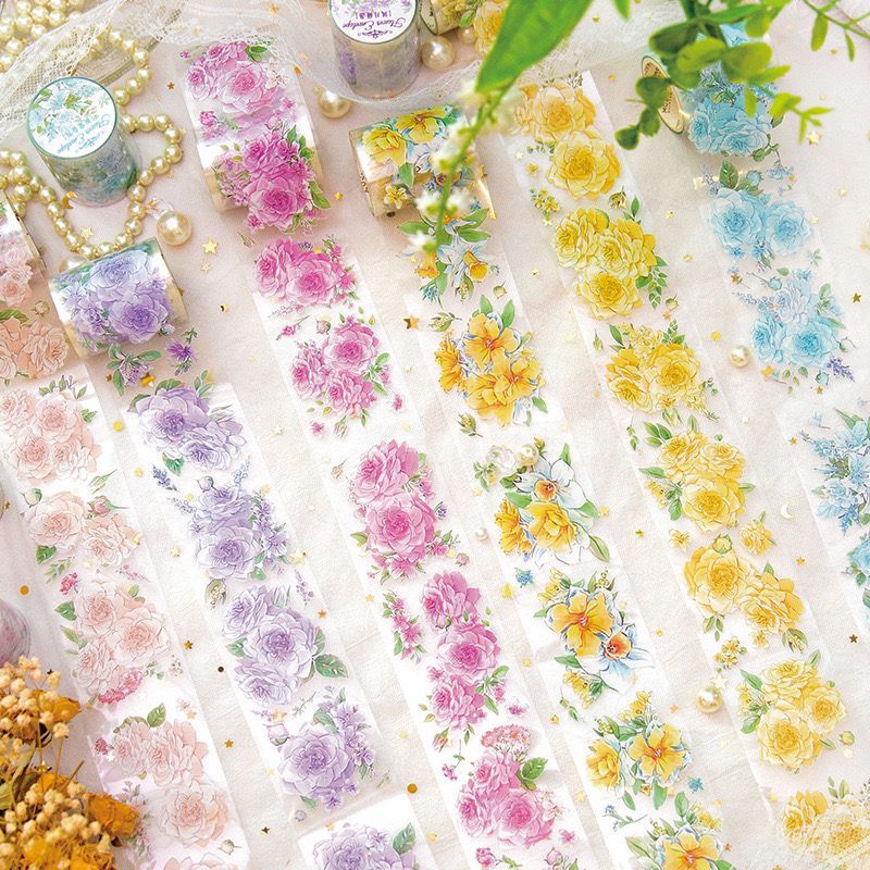 

(Kiricart) Colorful floral sticker PET tape DIY Journal Scrapbook