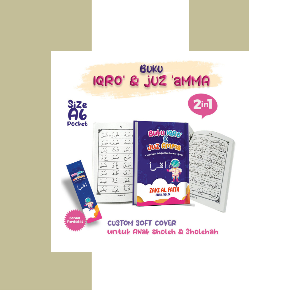 duaputri - Buku Iqro Juz Amma Bandel Kecil 2 In 1 Custom Cover + Nama Soft Cover Untuk Anak Sholeh &
