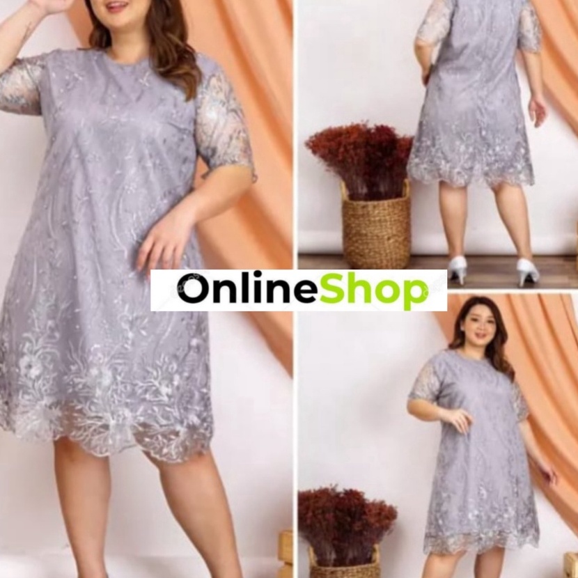 Terbatas Dress Tile 3XL size Jumbo Brukat Tile Bordir Gliter Mutiara Tulle Sandra Dres Jumbo Dress J