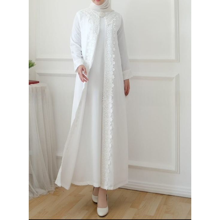 Baju Gamis Putih Terbaru Remaja OOTD Abaya Turkey Dress Brukat Wanita 2024 Kondangan  Anak Perempuan
