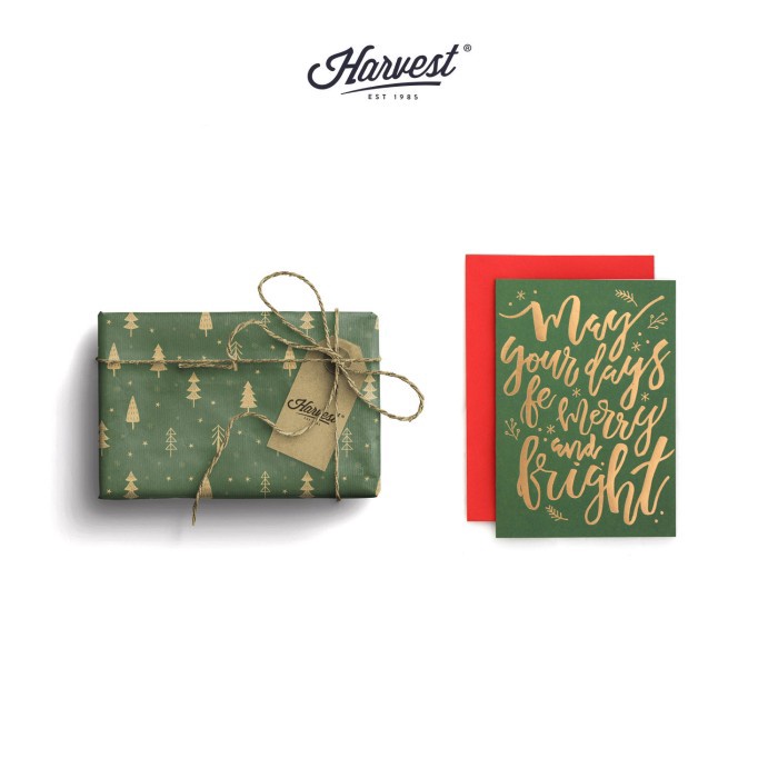 

GEBYAR PROMO Paket Kertas Kado Kartu Ucapan Harvest Wrap Kit Xmas Joyful Green
