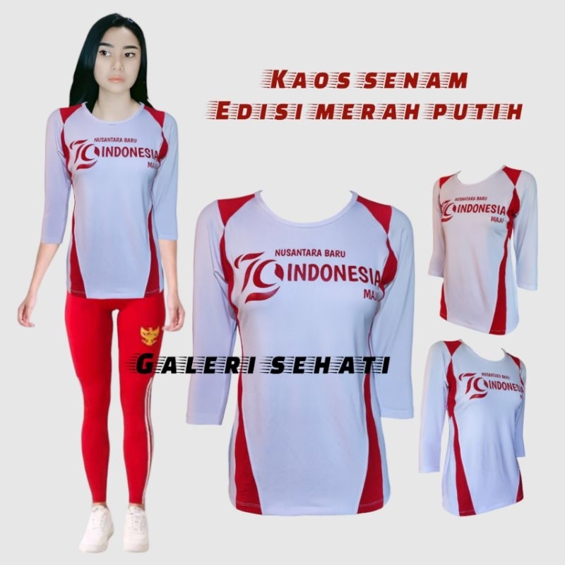 Baju kaos senam wanita merah putih