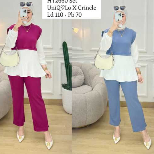SETCEL WANITA MUSLIM KAOS KNIT RAJUT UNIKLO IMPORT KOMBINASI