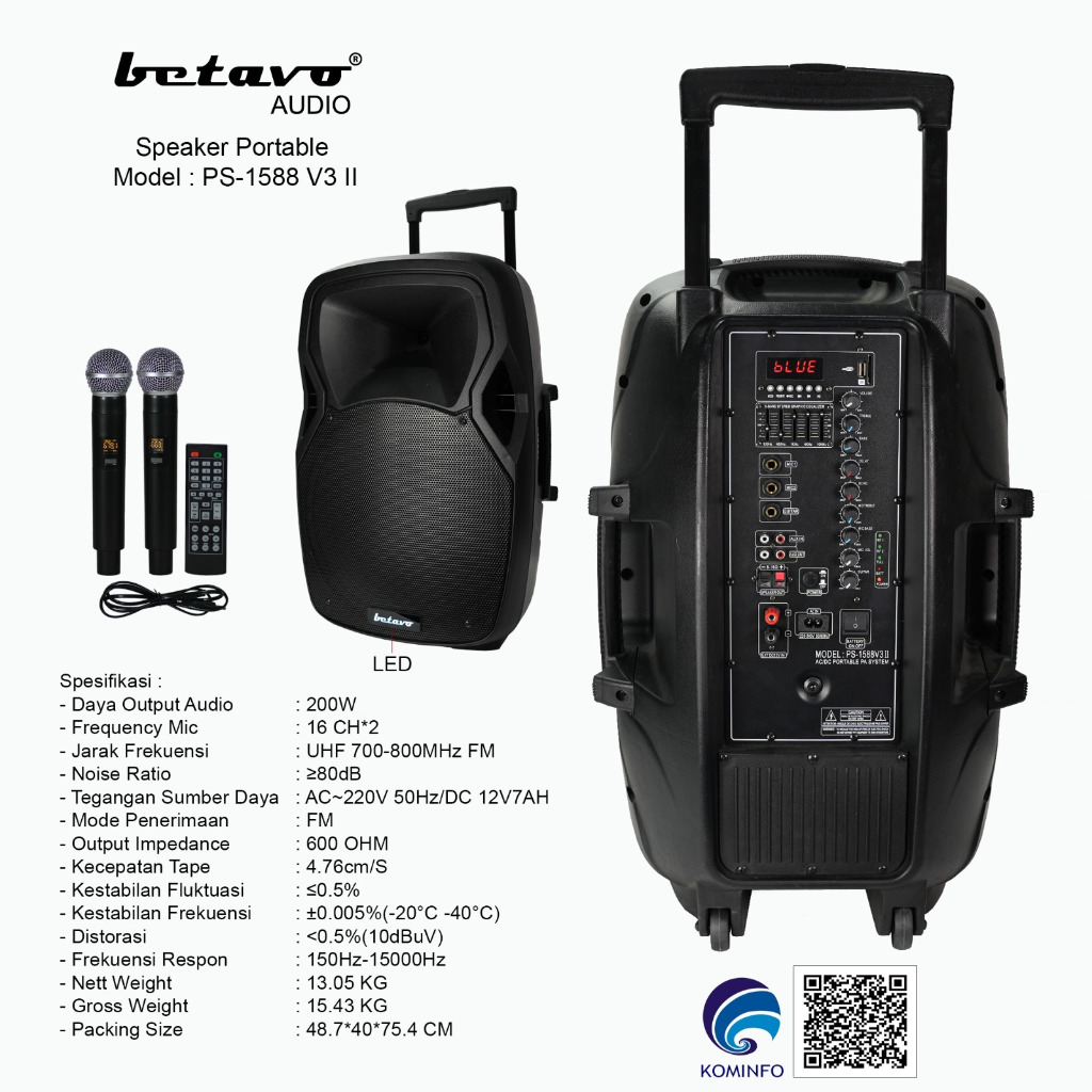 SPEAKER PORTABLE BETAVO PS 1588 V3 II PROFESSIONAL 15 INCH