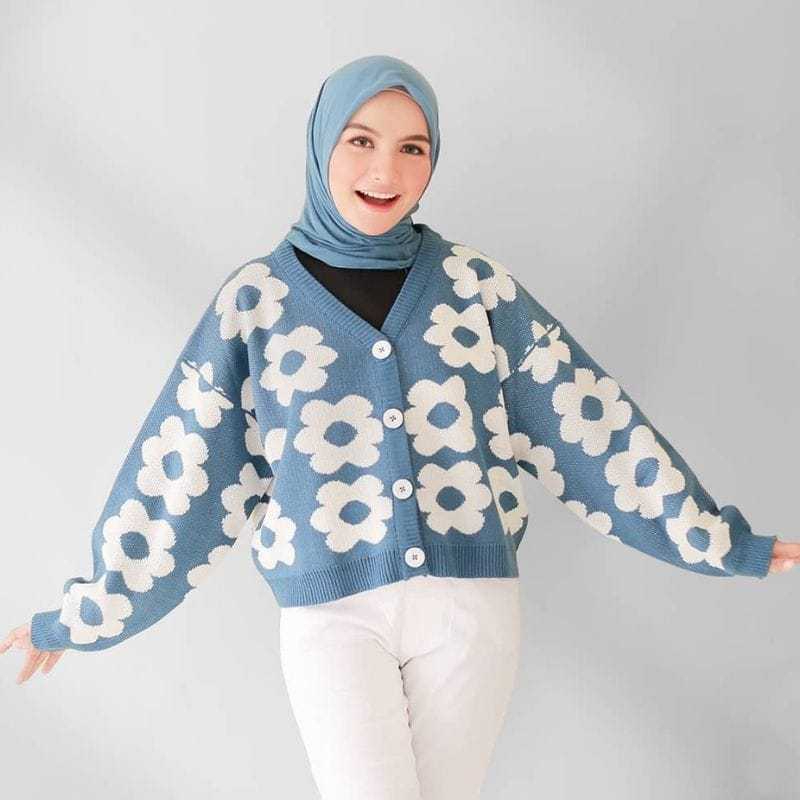 KARDIGAN FLOWERS / Cardigan Rajut Flower / Flower Cardy Rajut Premium / Cardigan Rajut Crop Wanita