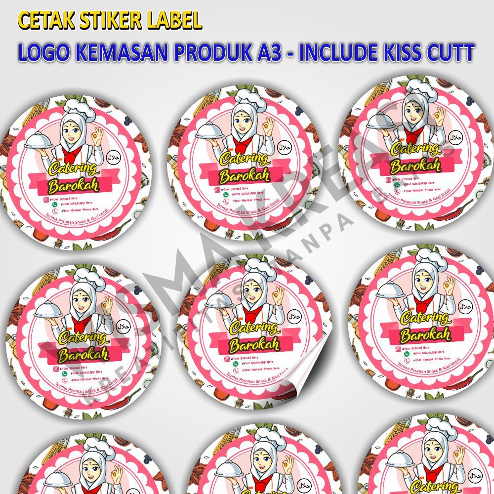 

Stiker Label Kemasan ukuran A3, bahan VINYL, anti air, sudah Half Cut Dengan Sesuai Design