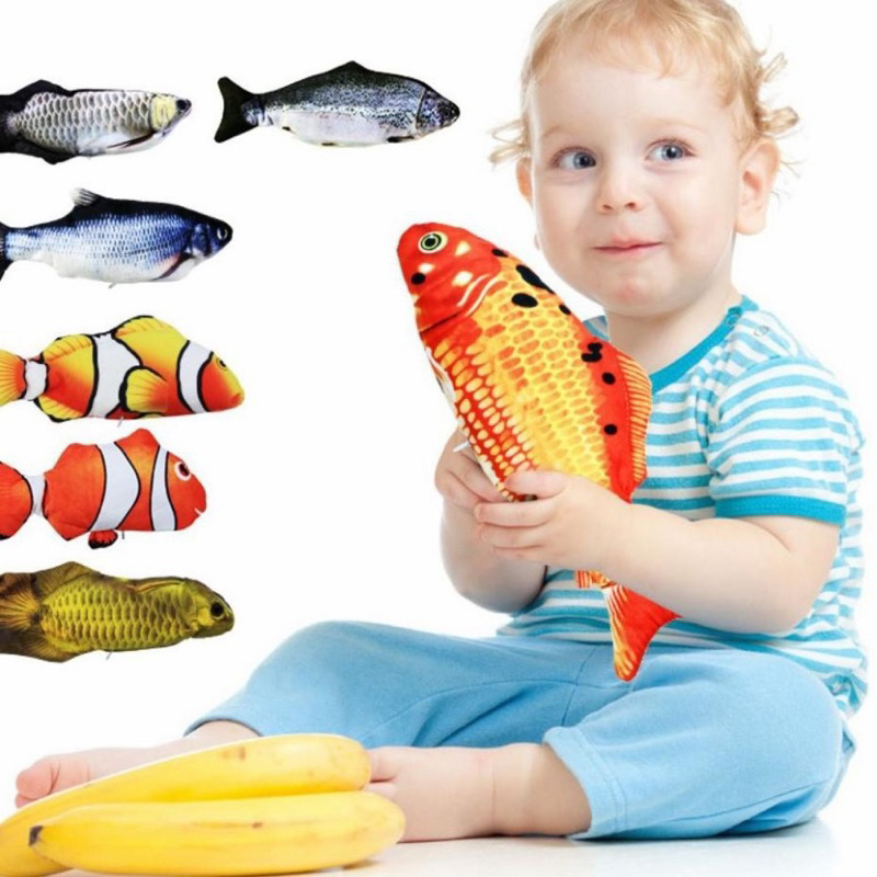 MAINAN KUCING BONEKA IKAN|MAINAN BAYI IKAN BERGERAK LUCU