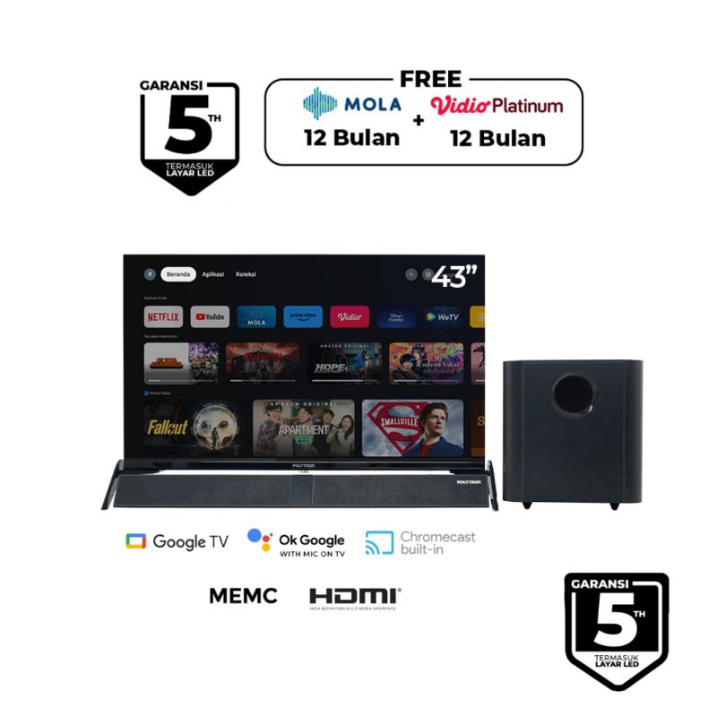LED TV Polytron Smart Android TV Cinemax Soundbar 43″ PLD 43BG9058