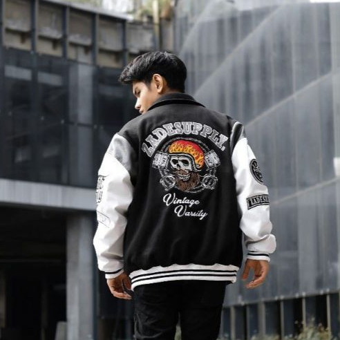 Jacket Varsity Red Skull Baseball Zade Supply Original