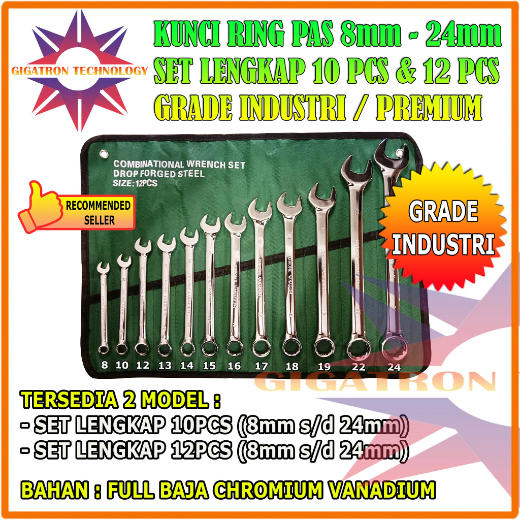 Kunci Ring Pas Set Pas 8-24mm Set 12 PCS Kunci Ring Pas Set Tools Set Kunci Ring Pas 8-24mm Alat