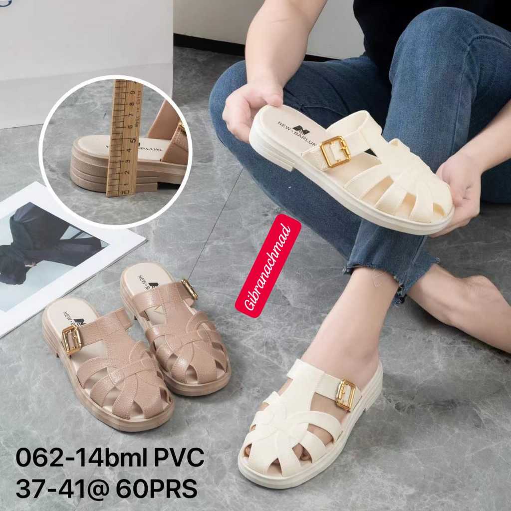 New Barlun Merek  Dewasa/Ibu-Ibu... Jelly Terbaru Sendal Slop Perempuan 062/Sendal Flat Karet simple