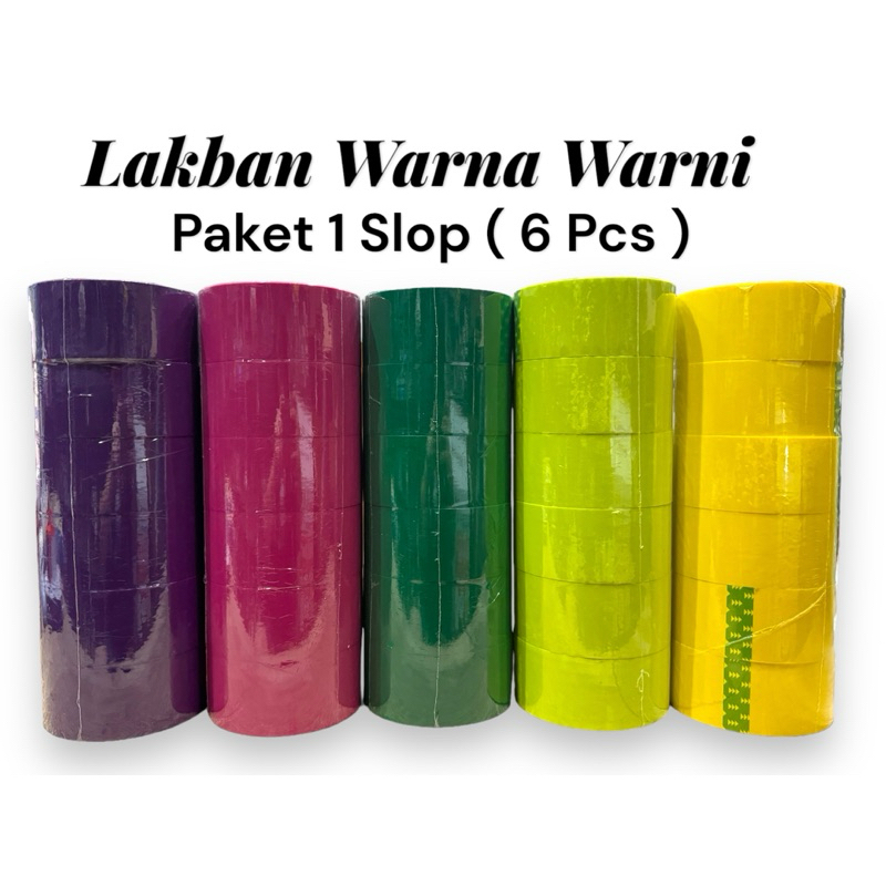 

[ PAKET 1 SLOP ISI 6 PCS ] LAKBAN WARNA WARNI 45MM X 90Y OPP COLOR TAPE 45 x 90 yard Seven Star ( Merah Oren Orange Biru Hitam Putih Hijau Kuning Neon Stabilo Ungu Pink Magenta