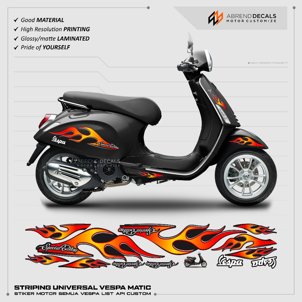 DECAL STRIPING VESPA LIST API / STIKER UNIVERSAL VESPA MATIC / STRIPING VESPA GRAFIS VARIASI