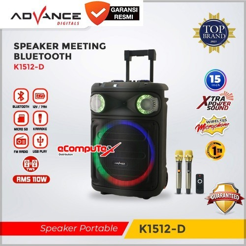 ADVANCE K-1512D SPEAKER MEETING BLUETOOTH  K 1512D 15" INCH FREE 2 MIC WIRELESS GARANSI RESMI