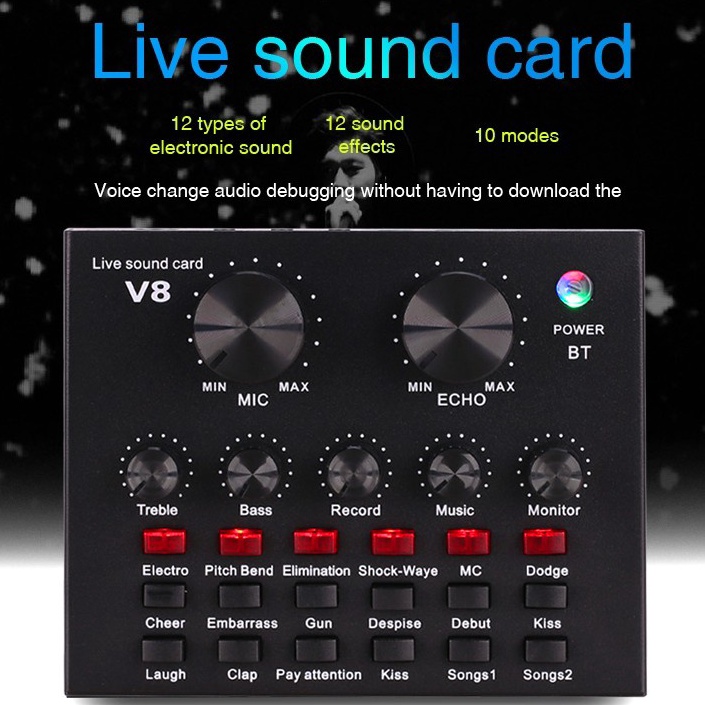 TrendSoundcard v8 Mixer External Soundcard V8 Audio Microphone Singing Live Sound Card v8 e K2E5