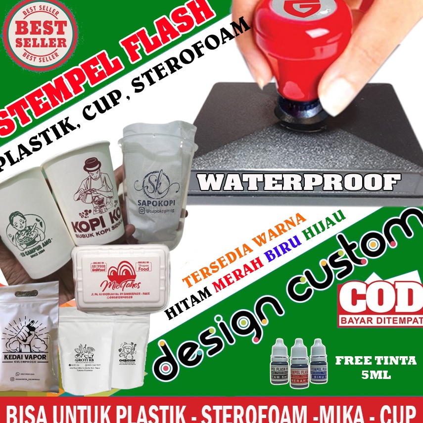 

KODE N1E6 Stempel Flash Plastik Gelas Cup Sterofoam Mika Tinta Permanen Waterproof Free Tinta