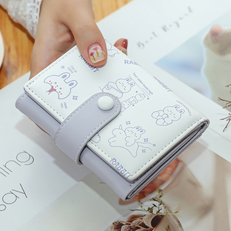 KODE D43R DOMPET LIPAT WANITA MINI KOREA KULIT UNGU LILAC LUCU THAQANA WA736P5 KECIL SLOT KARTU RESL