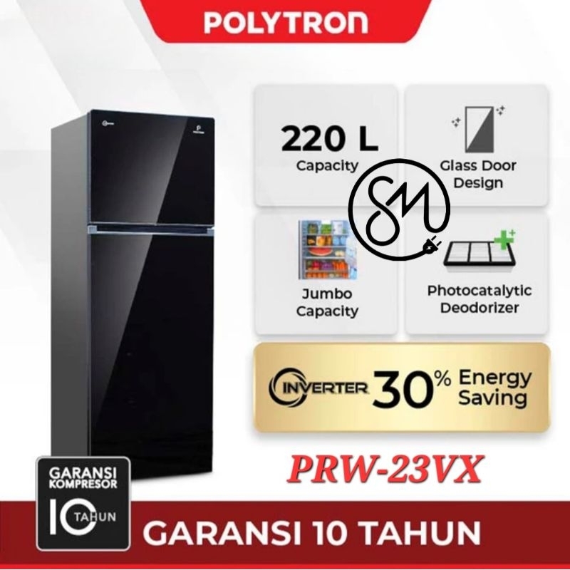 Kulkas Polytron 2 pintu PRW-23VX PRW23VX 220 Liter Belleza Inverter