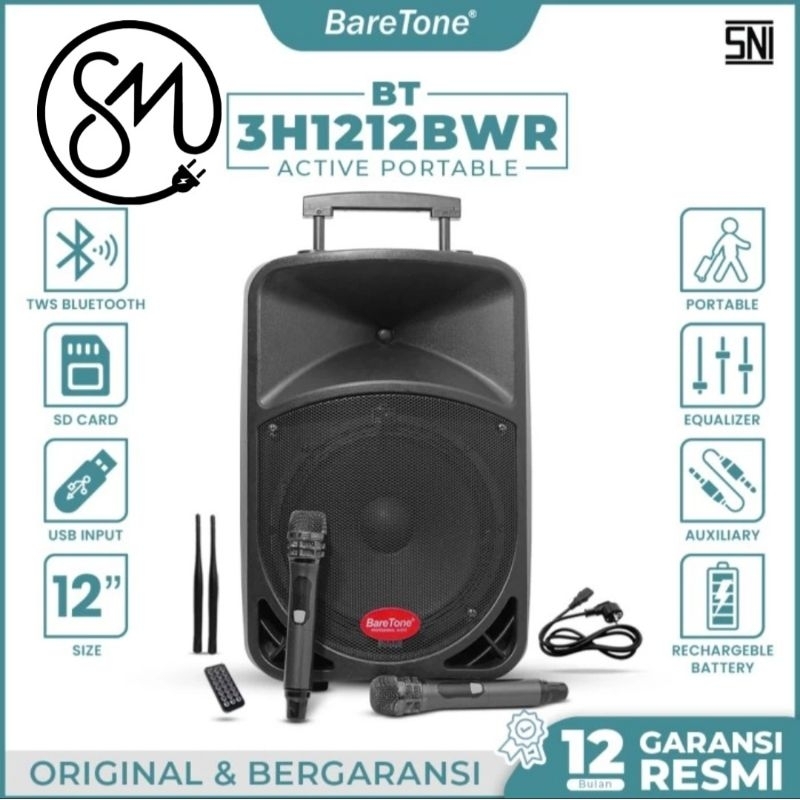 Speaker Portable Baretone BT-3H1212BWR 1212BWR 12 inc Bluetooth 12BWR