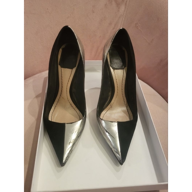 sepatu Dior heels silver velvet hitam staccato