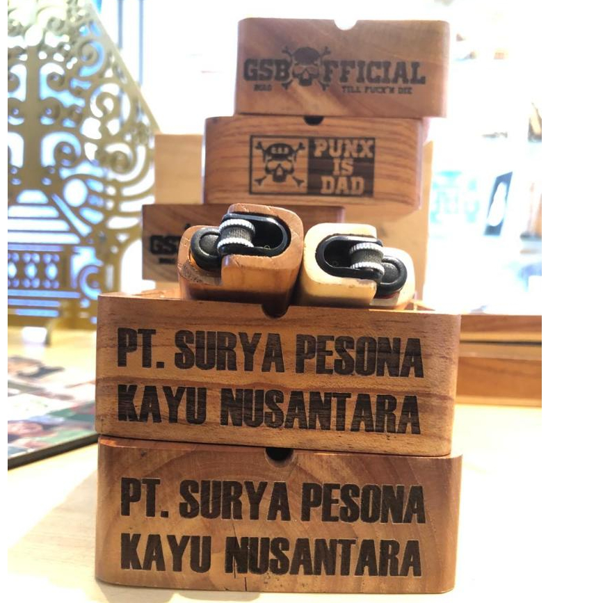 Asbak Kayu Unik Souvenir bisa Custom Nama Logo Brand