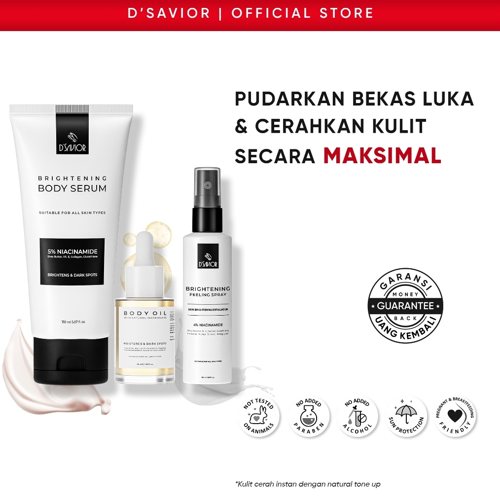 DSAVIOR Combo Peeling  Kulit Kusam dan Bekas Luka untuk Kulit Sensitif  Body Serum Peeling Body Oil 