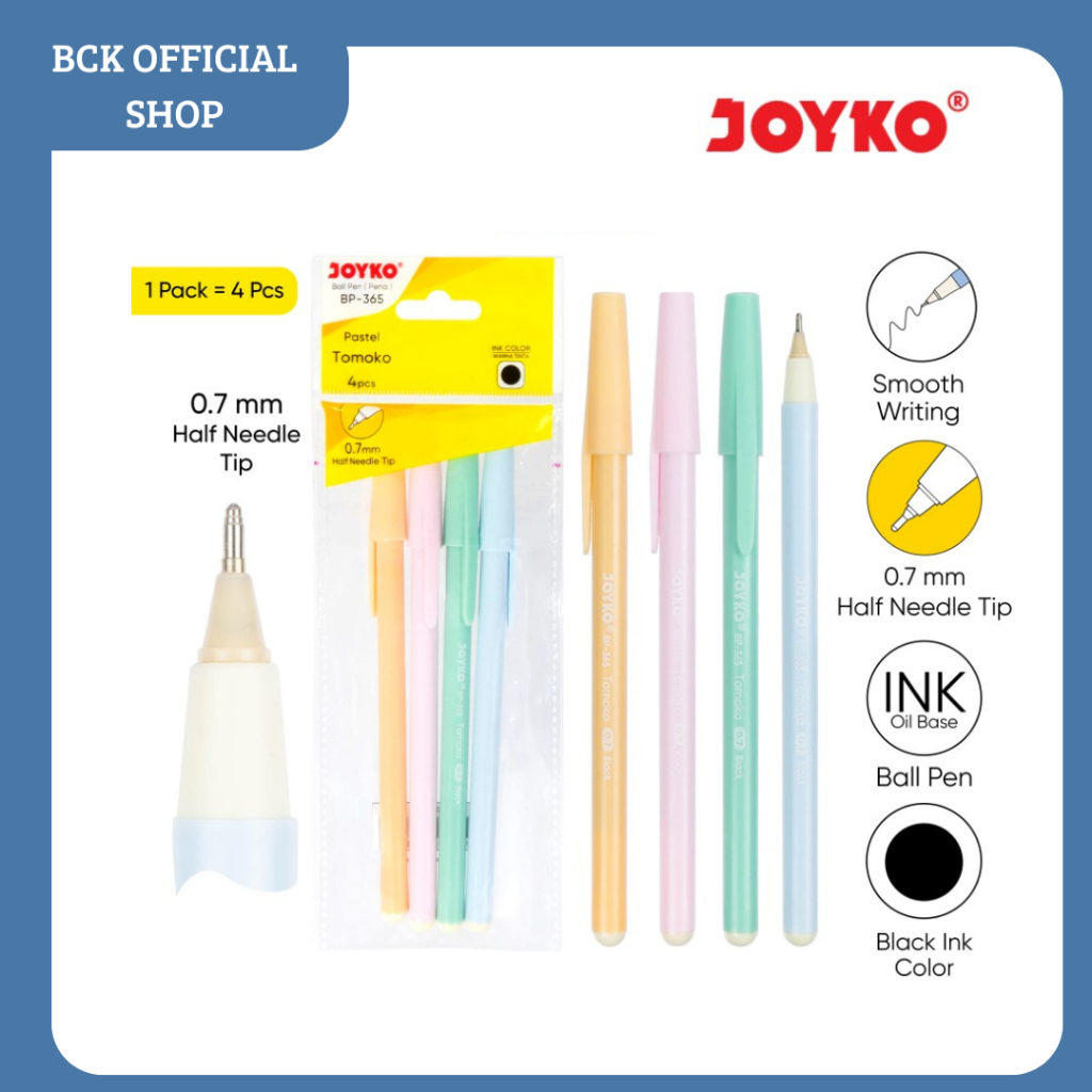 

Ball Pen BP-365 Tomoko Joyko / Pulpen Pastel 0.7 mm - Hitam (1 Pack 4 Pcs)