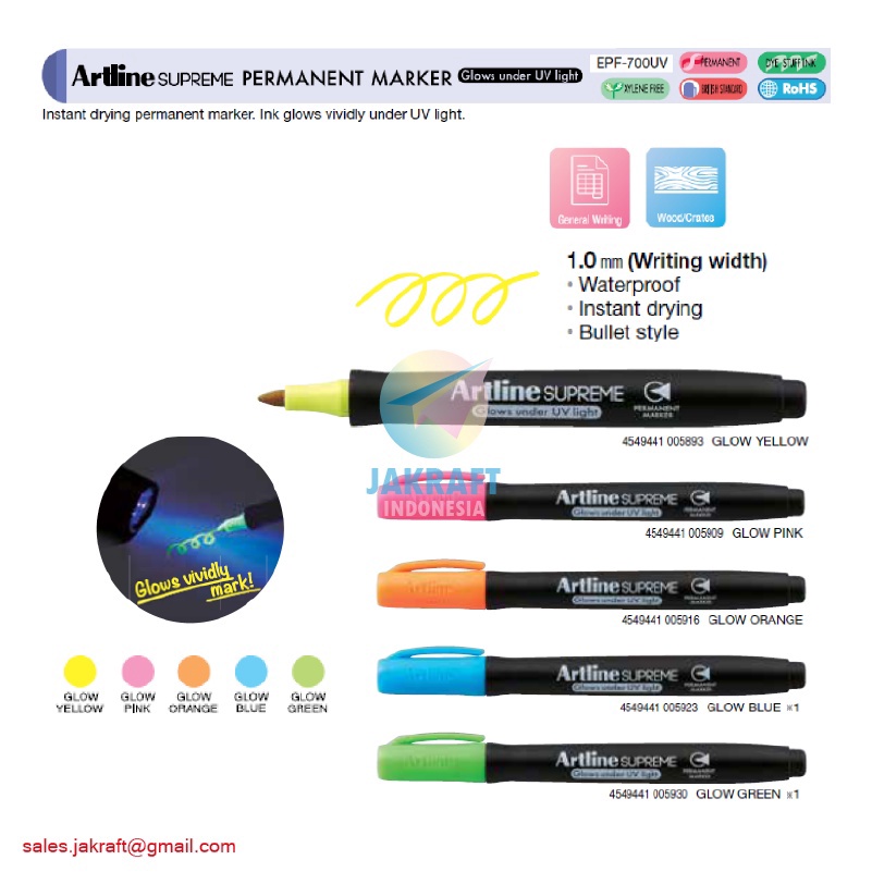 

SERU 1 Pcs Spidol Permanen Kecil ARTLINE Supreme Permanent Marker EPF7UV Glow In The Dark