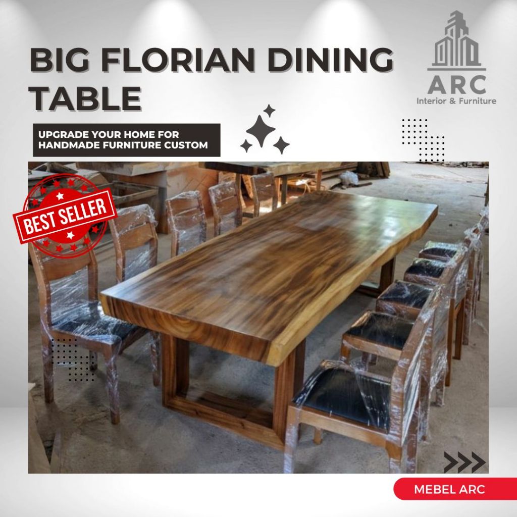 Meja Makan Kayu Jati Set / Meja Makan 10 Kursi / Meja Rapat Kayu Jati Minimalis