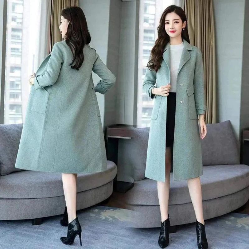 LONG COAT WANITA WARNA HIJAU TOSCA - LONG BLAZER COAT STYLE KOREA
