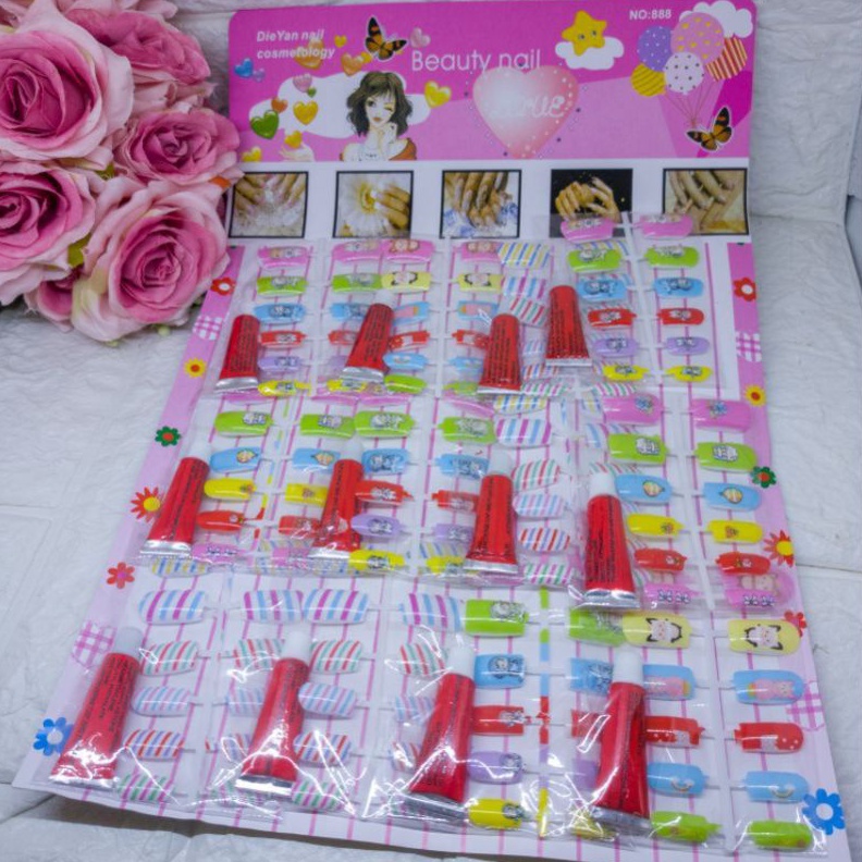 YUK BELI Mainan Kuku Palsu Anak Perempuan Beauty Nail Kuku Palsu Motif