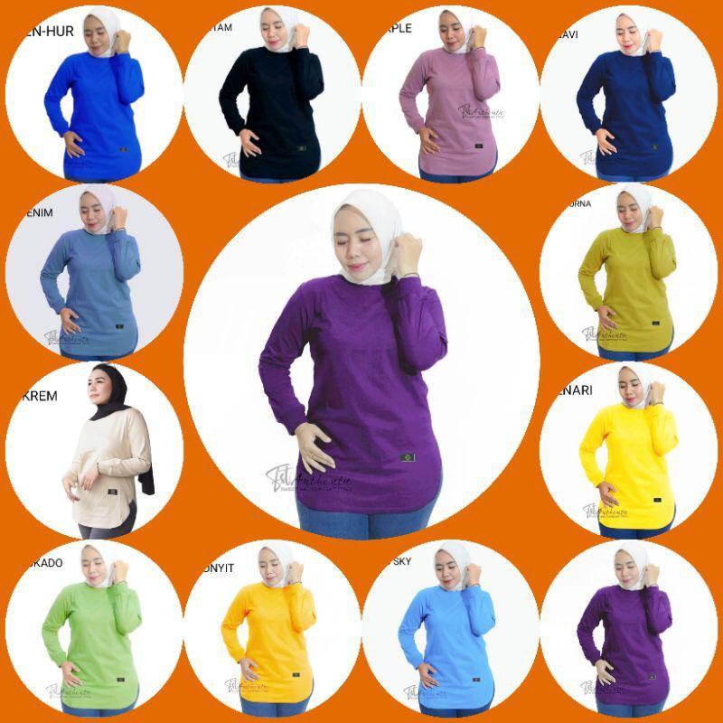 Fashion Wanita Polos Lengan Panjang Bahan COMBET 24s Kaos Oval Kekinian Atasan Wanita Kekinian Atasa