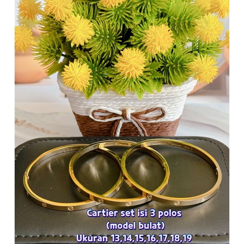 Gelang bangle crtr titanium isi 3 polos (model bulat)