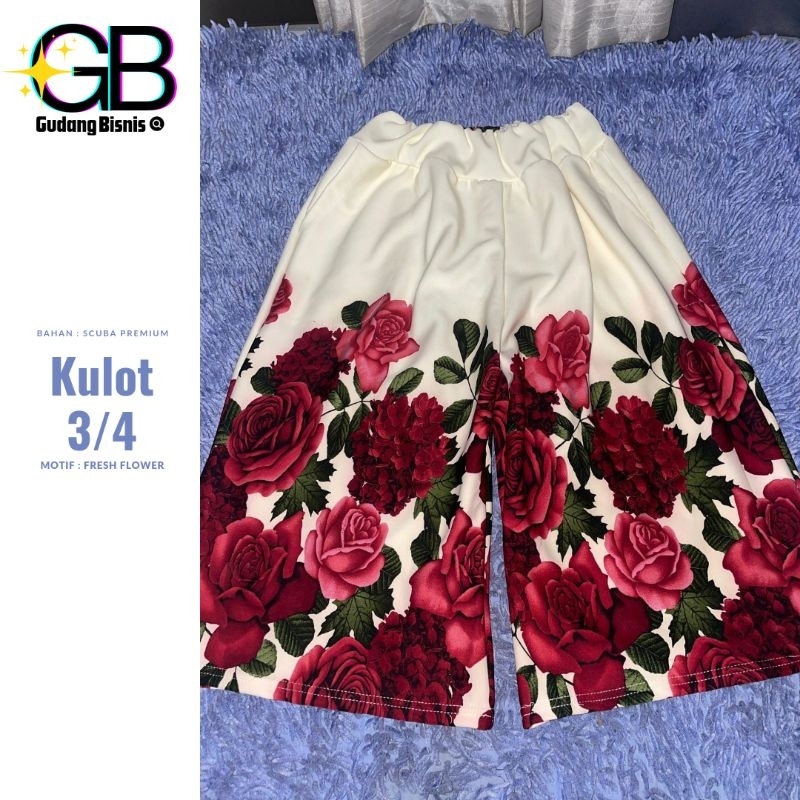 Kulot Scuba Premium Celana Wanita 3/4 All Size BB 40-80 kg, Special Edition Bunga Cantik