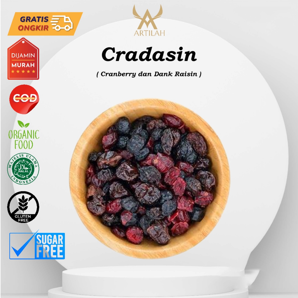 

Cradasin 1000gram/1kg Mix Dried Cranberry dan Dark Raisin/ Cranberry + Kismis Hitam