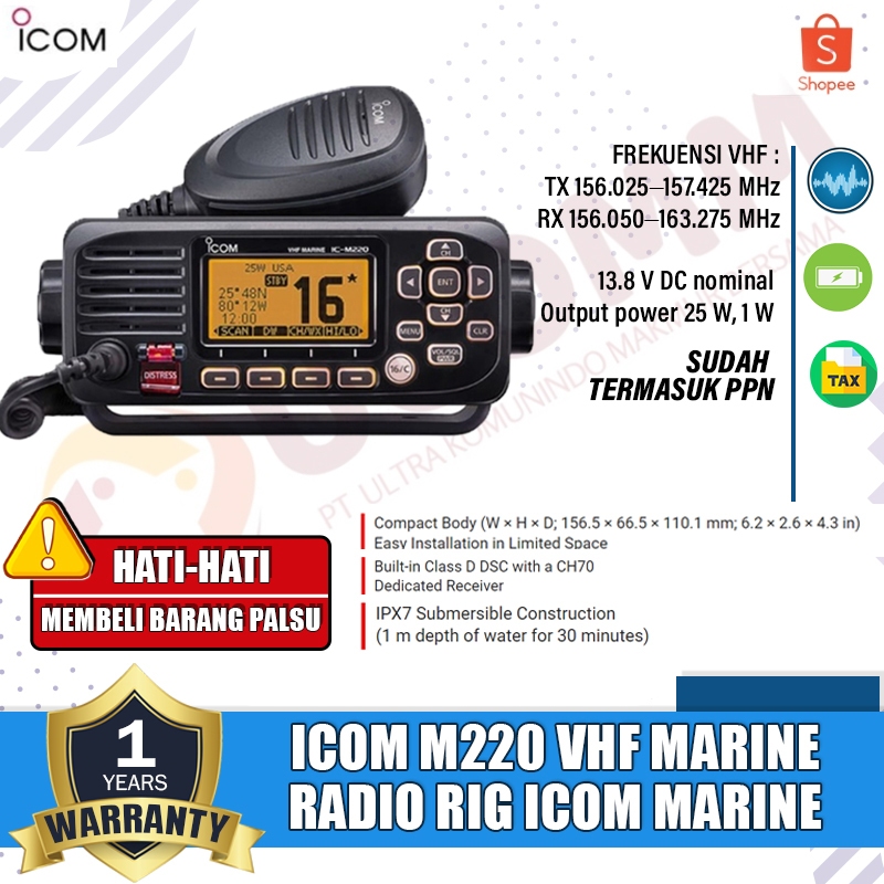 ICOM Ic M220 M 220 Vhf Radio Rig Marine Icom M-220 m220 Original Garansi