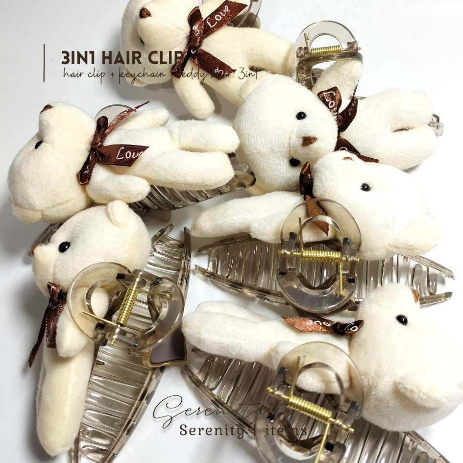 SERENITA.TY 3in1 Teddy Bear Doll Hair Clip | Jepitan Rambut Boneka Dan Gantungan Kunci | Jedai Rambu