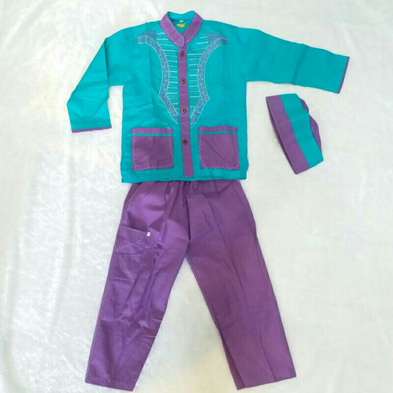 Setelan Koko Anak Cowok Warna Hijau Ungu