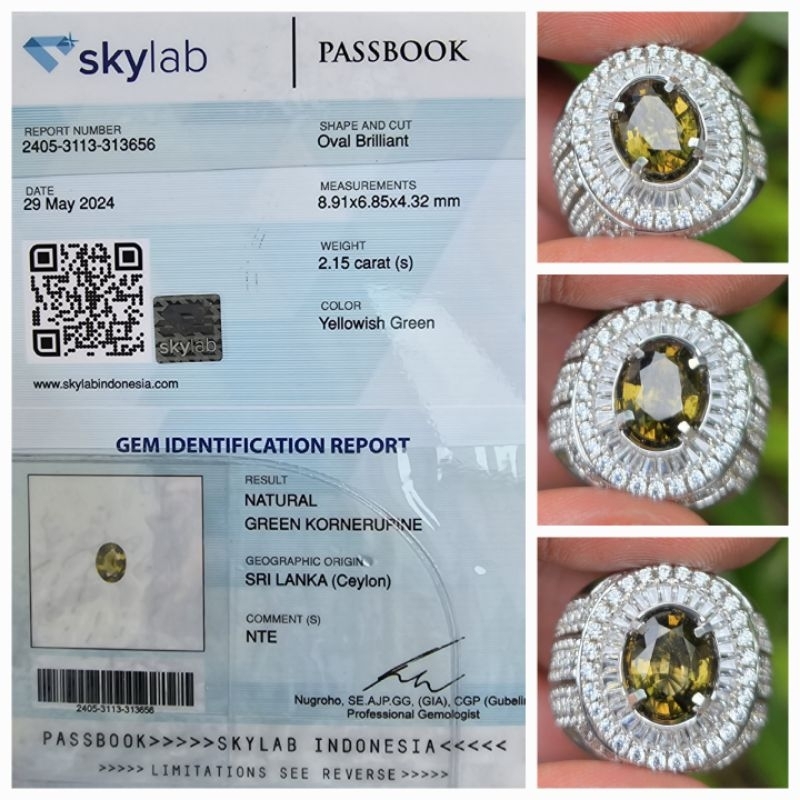 Natural Rare Gemstone Green Kornerupine Srilanka Sertifikat 2.15 crt