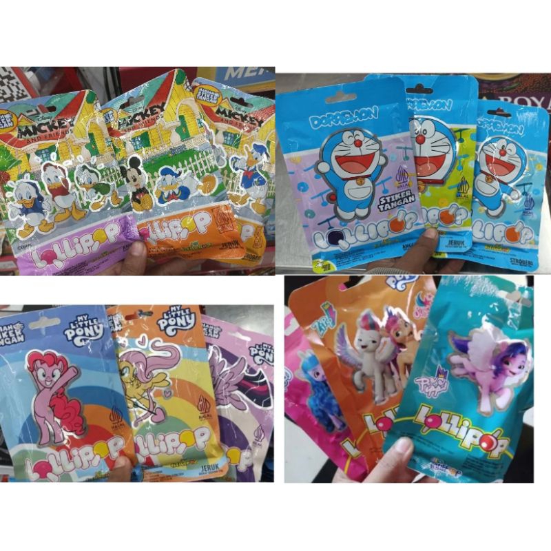 

JLO Fizlepop permen Lollipop little pony doraemon mickey mouse sticker tato tangan
