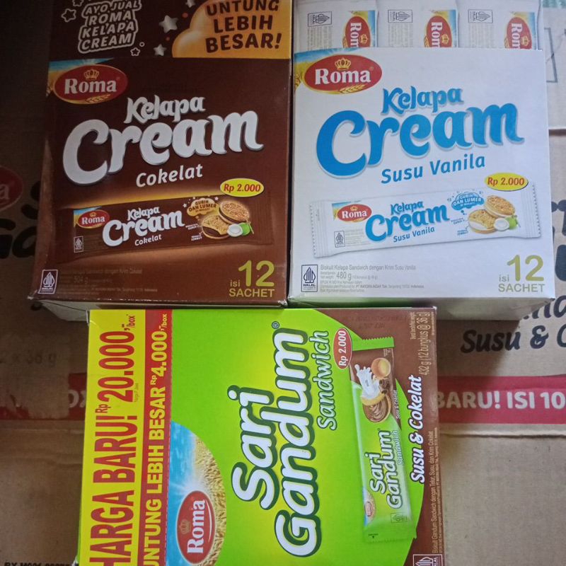 

Roma sari gandum box Roma kelapa cream cokelat vanila