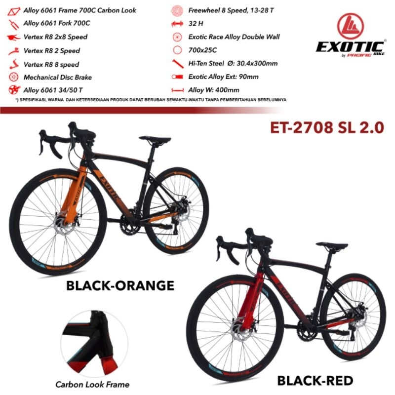 ROADBIKE EXOTIC 2708 SL 2.0 SEPEDA BALAP 700C ALLOY 2X8 SPEED REM