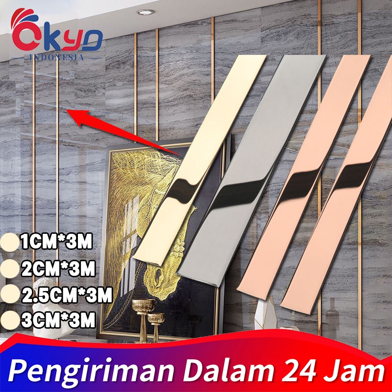 5M Rol Wall molding stiker dinding stainless steel List plat strip mirror gold cermin Perbatasan Bes