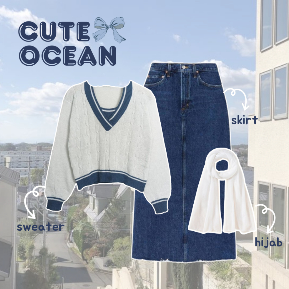 3IN1 Set Sweater Rajut  Korean Style Setelan Blue Skirt OOTD Remaja Perempuan Kekinian Ala Aesthetic