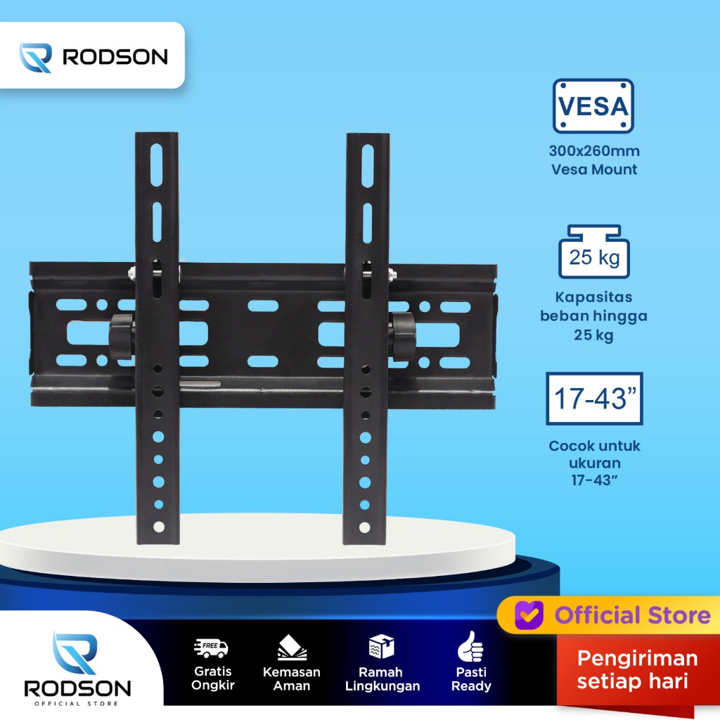 RODSON RB3T Bracket TV LED LCD PDP Monitor 17" - 43" inch Breket Dinding Flat Panel Wall Mount