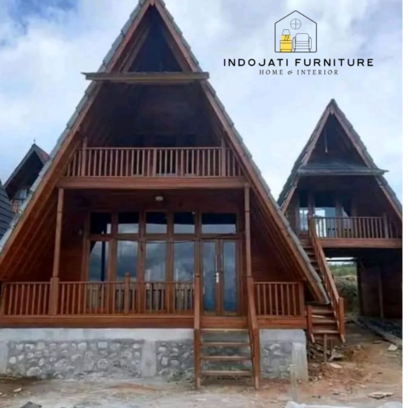 rumah kayu segitiga lantai 2 minimalis