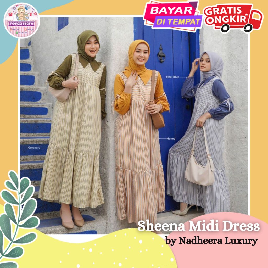 Sheena Midi Dress ORI by Nadheera Luxury Gamis Terbaru Busui Jumbo XXXL LD 120 Rayon Premium Dress K